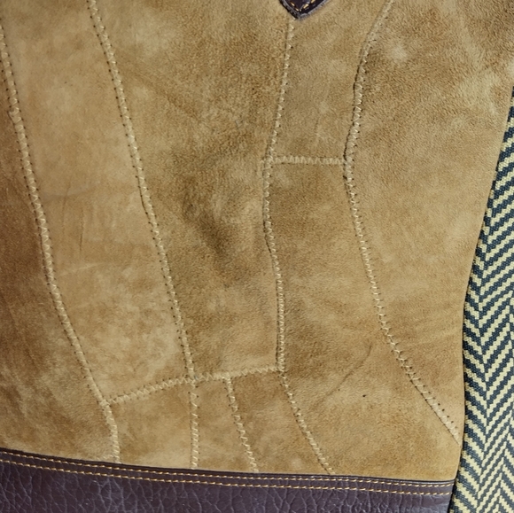 Vaan & Co Women Milano Upcycled Leather And Suede Herringbone Tote Shoulder Bag - Picture 7 of 15